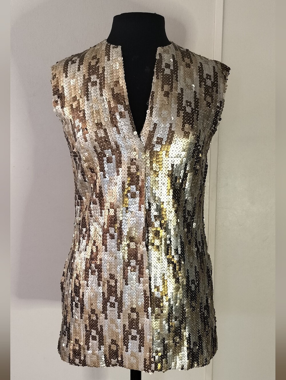 Sleeveless Sequin Mini Dress in Gold and Brown